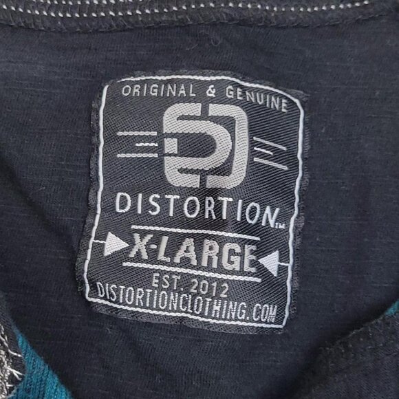 Distortion Blue and Black Henley Shirt Size XL - Picture 2 of 4